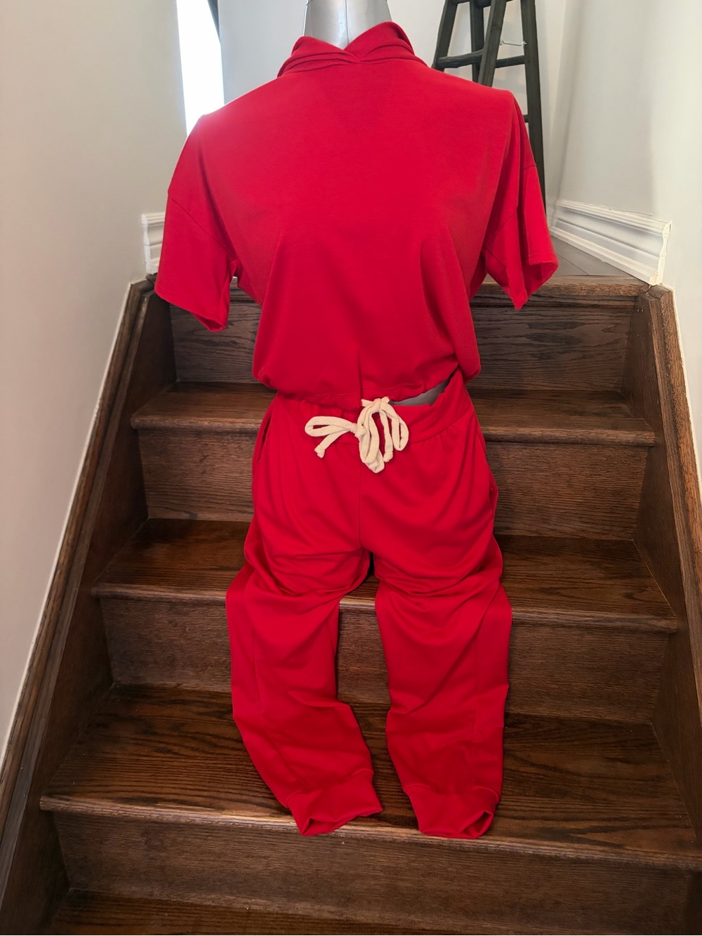 Red Women's Drawstring Track Jogger Set